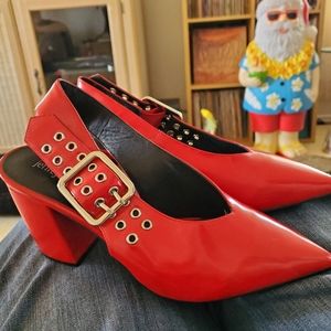 Jeffrey Campbell Endless red patent leather slingback pumps heels like new 8.5